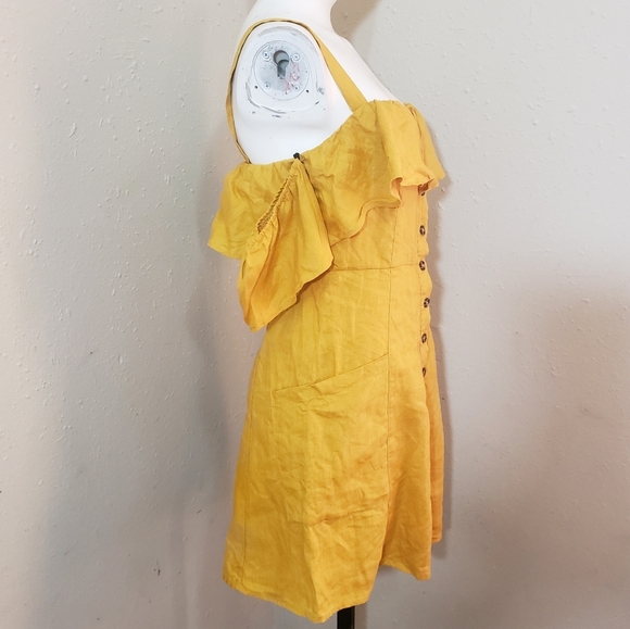 Forever 21 yellow mustard cold shoulder dress S - Picture 4 of 8